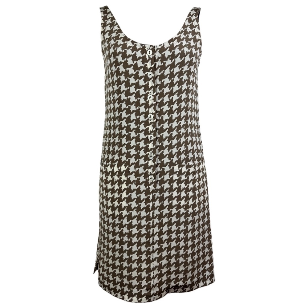 Valentino Boutique Brown and Cream Houndstooth Patterned Dress